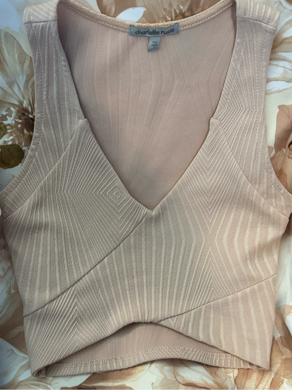 Charlotte Russe Light Blush Ribbed V-Neck Crop Top